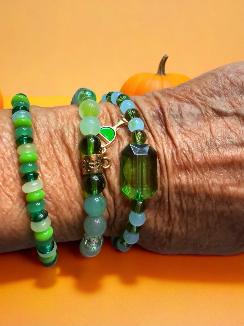 Hand Crafted Green Beaded Bracelet Set
